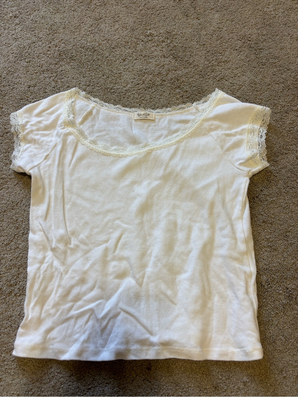 Brandy Melville White Lace-Trim Short Sleeve Camisole
